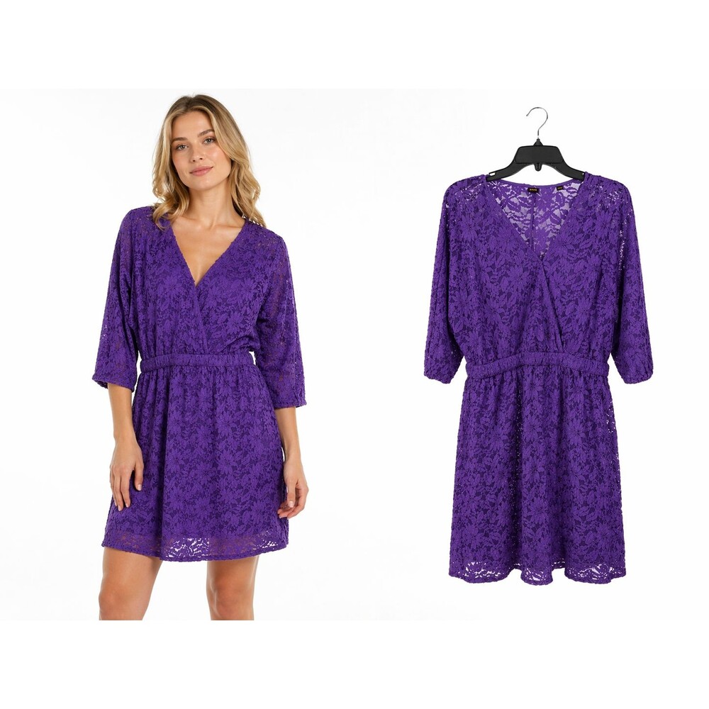 New BOSS Desdemona Lace Dress Size XL Crossover Purple